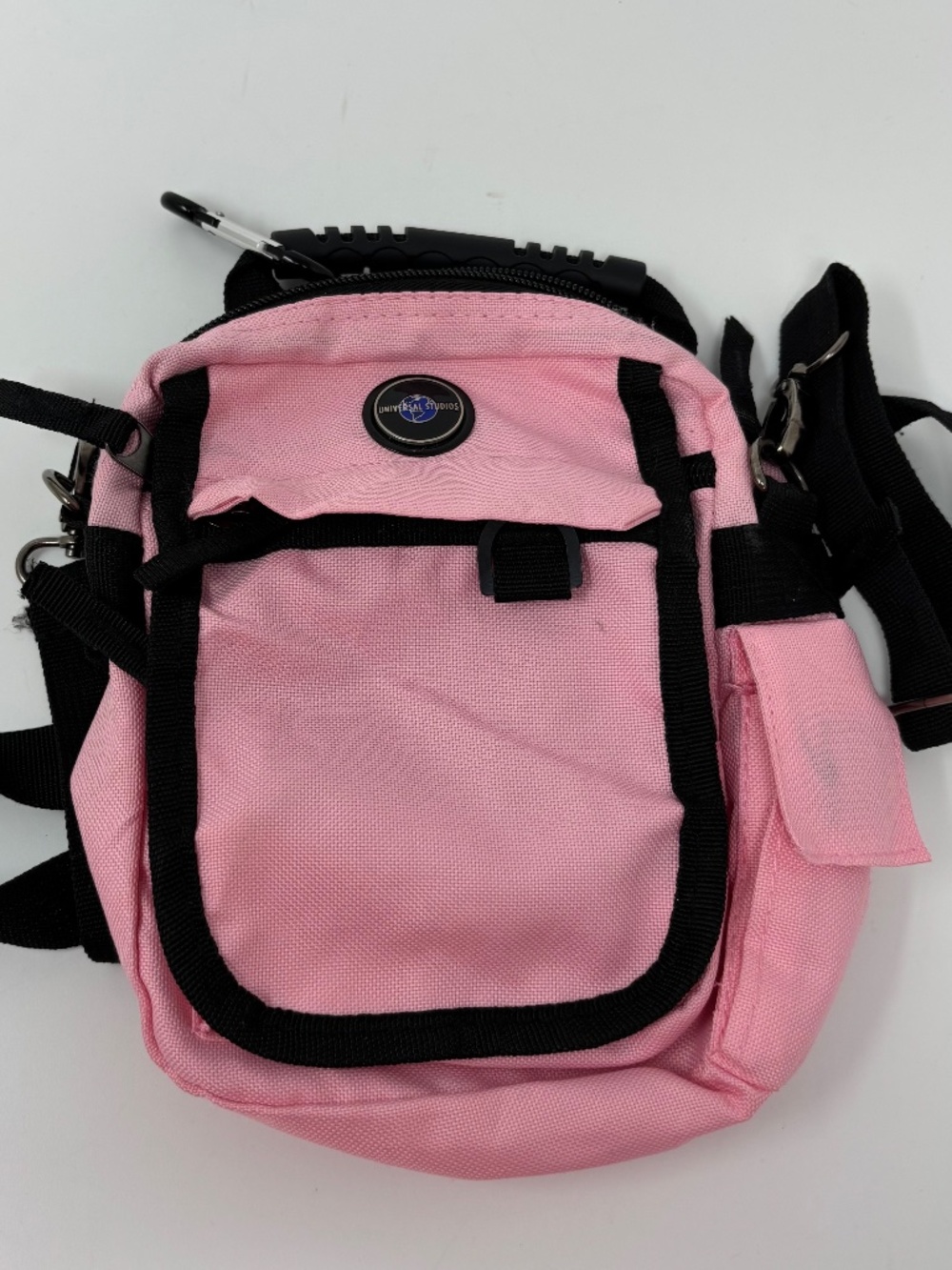 Universal Studios Small Crossbody Travel Bag Pink Black Strap Lots of Pockets